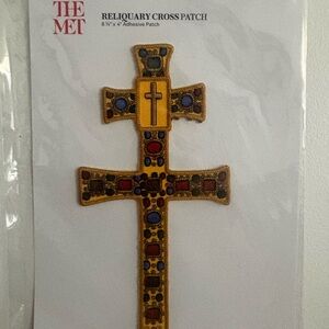 Moma Gold Embroidered Reliquary Cross Patch with Red and Blue Accents